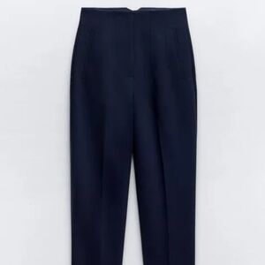 Zara Tapered High Waisted Trousers - Navy - M
